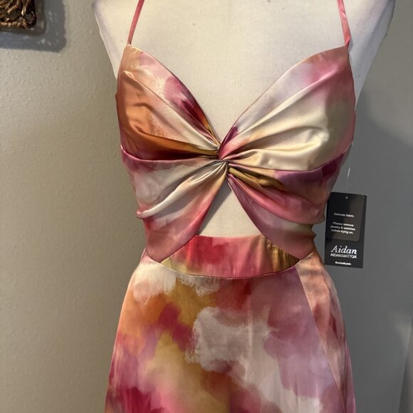 Aidan Mattox 10 Pink Floral Long Maxi Gown Dress Pockets Party Wedding NWT - Picture 7 of 13